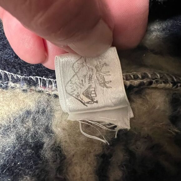 Vintage Handmade Alpaca Hooded Coat Navy Beige Aztec made in Ecuador Mens L - Picture 5 of 5